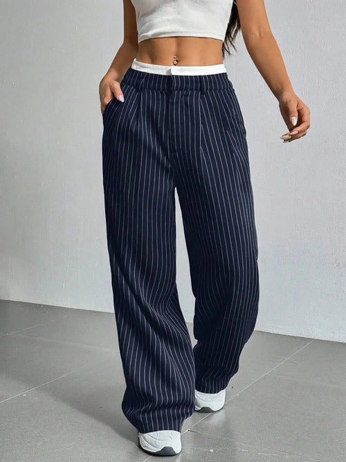 Maria Poznań™ - Eleganckie spodnie w paski z wysokim stanem